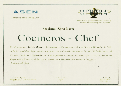 Diploma de Chef, UTHGRA